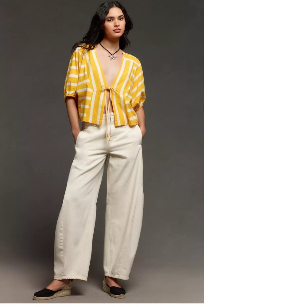 Striped Tie-Front Yellow Women’s Top